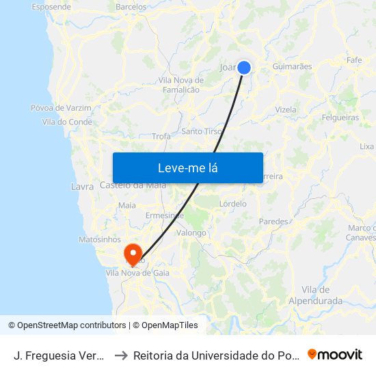J. Freguesia Vermil to Reitoria da Universidade do Porto map