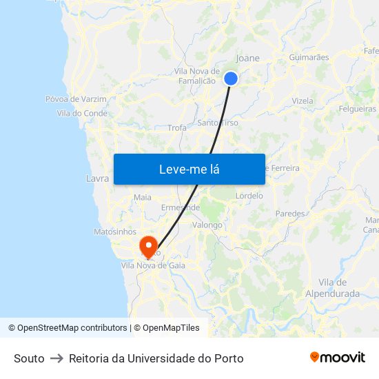 Souto to Reitoria da Universidade do Porto map