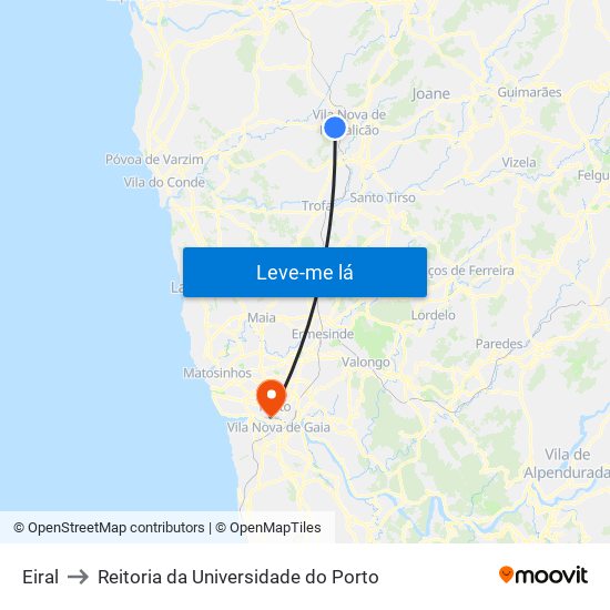 Eiral to Reitoria da Universidade do Porto map