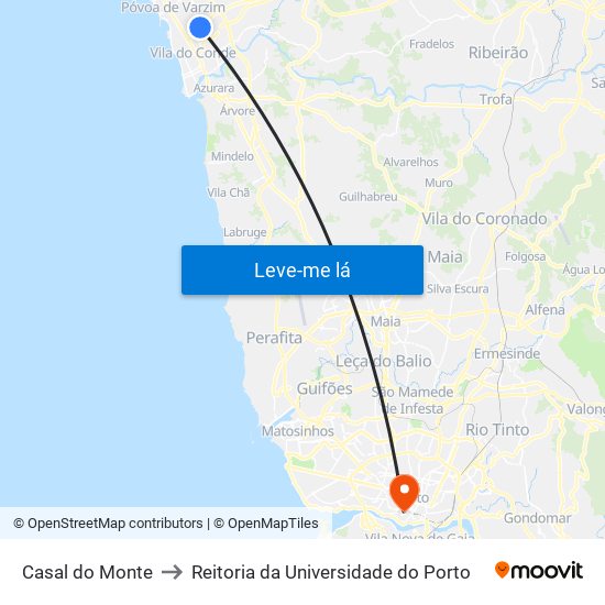 Casal do Monte to Reitoria da Universidade do Porto map