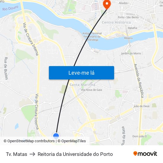 Tv. Matas to Reitoria da Universidade do Porto map