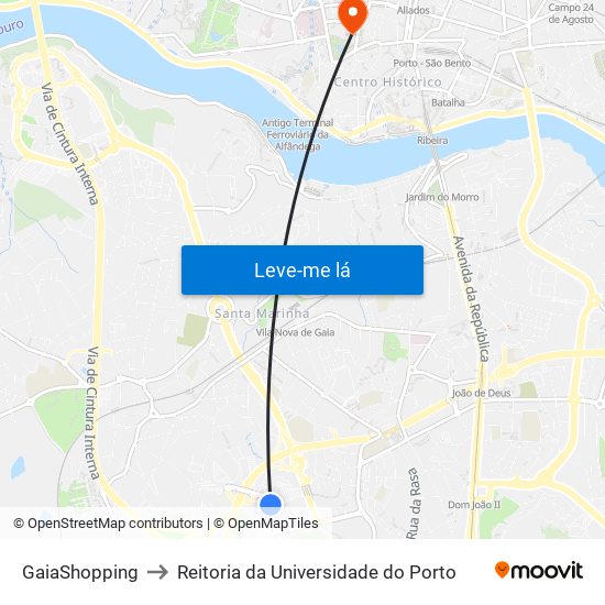 GaiaShopping to Reitoria da Universidade do Porto map