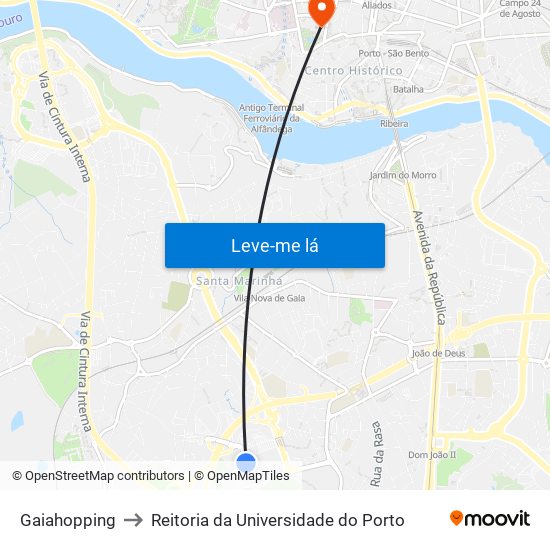 Gaiahopping to Reitoria da Universidade do Porto map