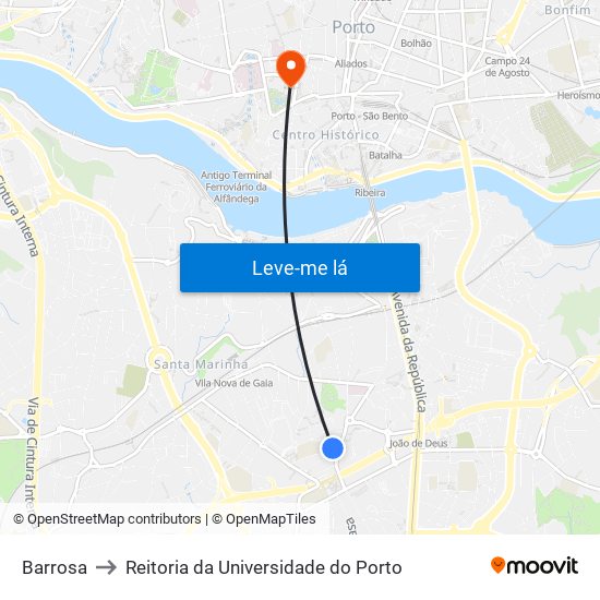 Barrosa to Reitoria da Universidade do Porto map