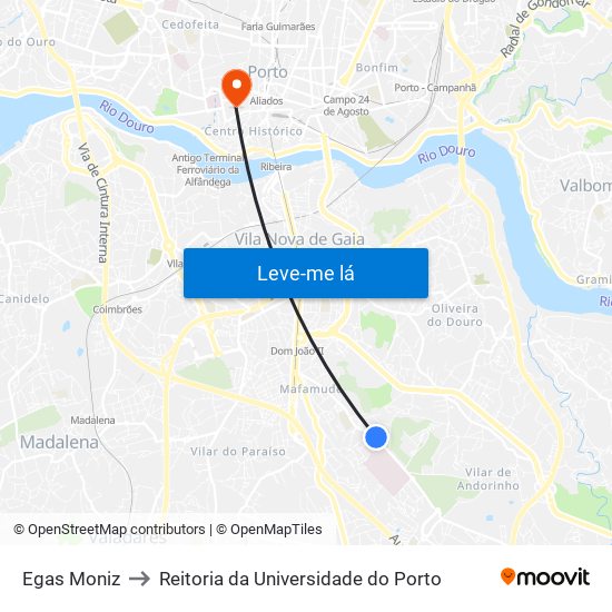 Egas Moniz to Reitoria da Universidade do Porto map