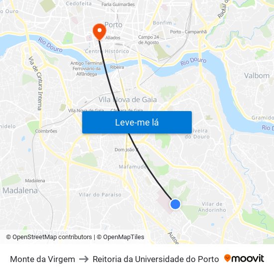 Monte da Virgem to Reitoria da Universidade do Porto map