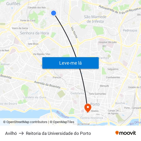 Avilhó to Reitoria da Universidade do Porto map