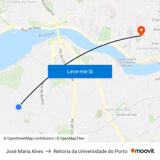 José Maria Alves to Reitoria da Universidade do Porto map