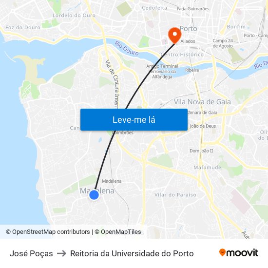 José Poças to Reitoria da Universidade do Porto map