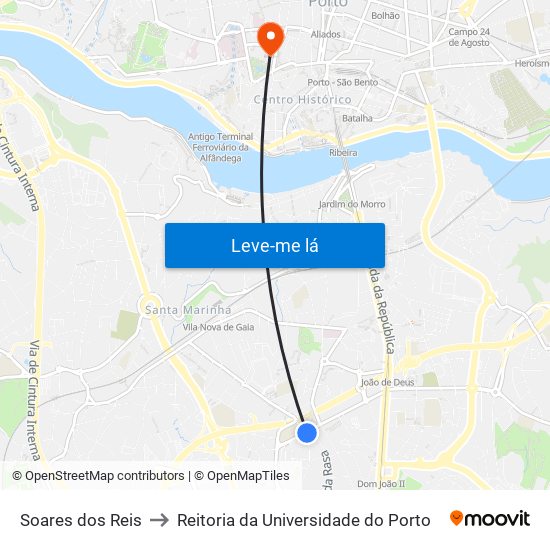 Soares dos Reis to Reitoria da Universidade do Porto map