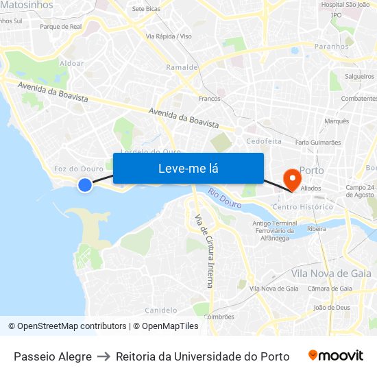 Passeio Alegre to Reitoria da Universidade do Porto map