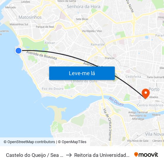 Castelo do Queijo / Sea Life Porto to Reitoria da Universidade do Porto map