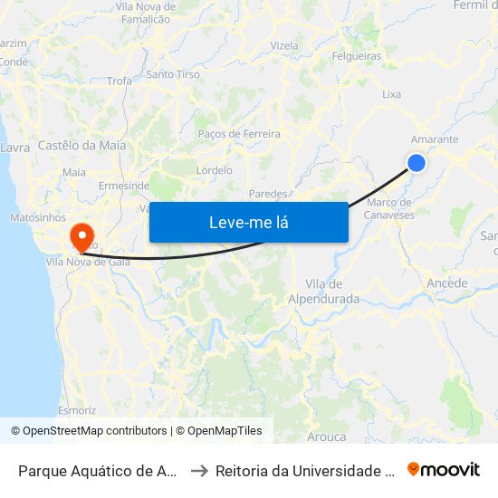 Parque Aquático de Amarante to Reitoria da Universidade do Porto map