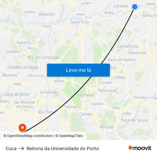 Cuca to Reitoria da Universidade do Porto map