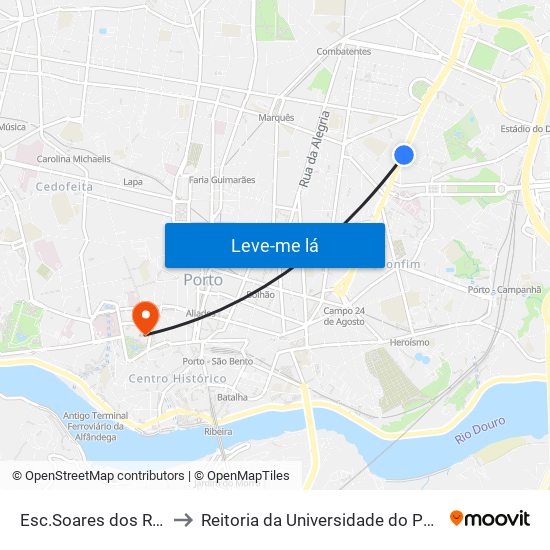 Esc.Soares dos Reis to Reitoria da Universidade do Porto map