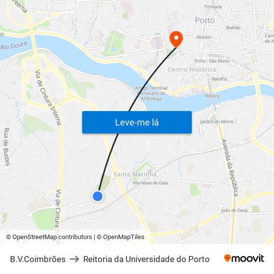 B.V.Coimbrões to Reitoria da Universidade do Porto map