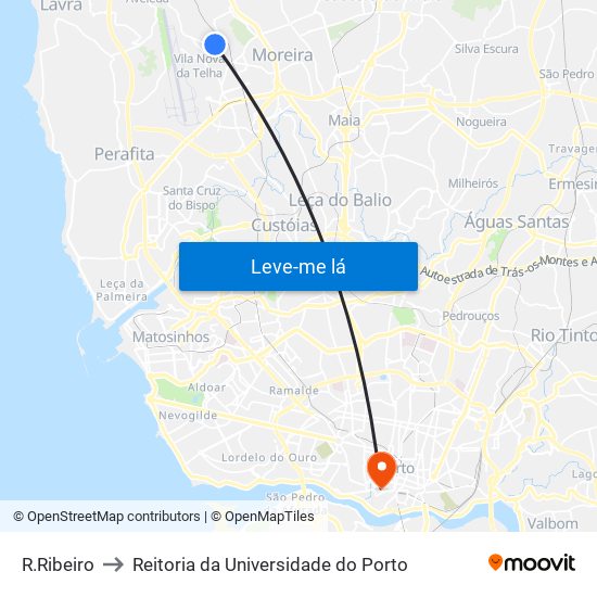 R.Ribeiro to Reitoria da Universidade do Porto map