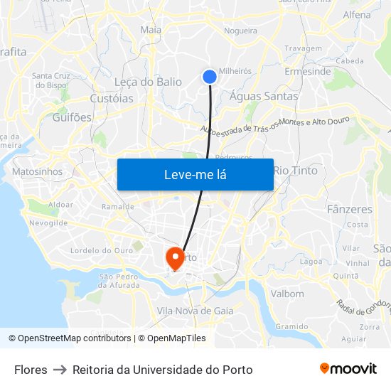 Flores to Reitoria da Universidade do Porto map