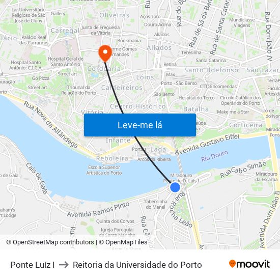 Ponte Luíz I to Reitoria da Universidade do Porto map