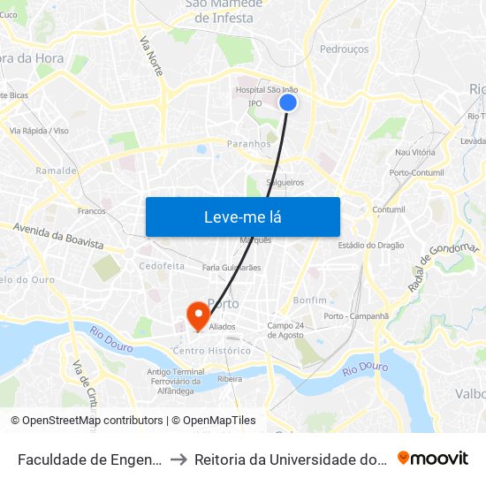 Faculdade de Engenharia to Reitoria da Universidade do Porto map