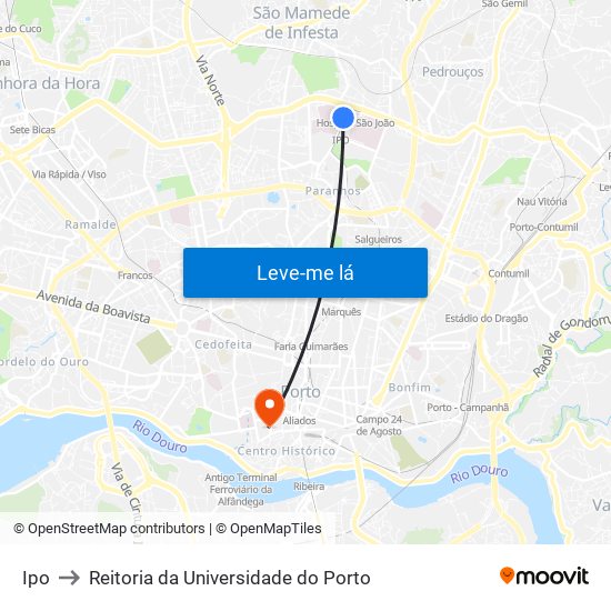 Ipo to Reitoria da Universidade do Porto map