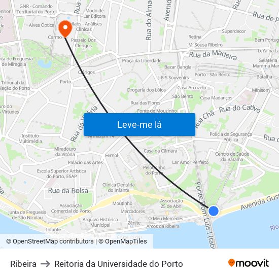 Ribeira to Reitoria da Universidade do Porto map