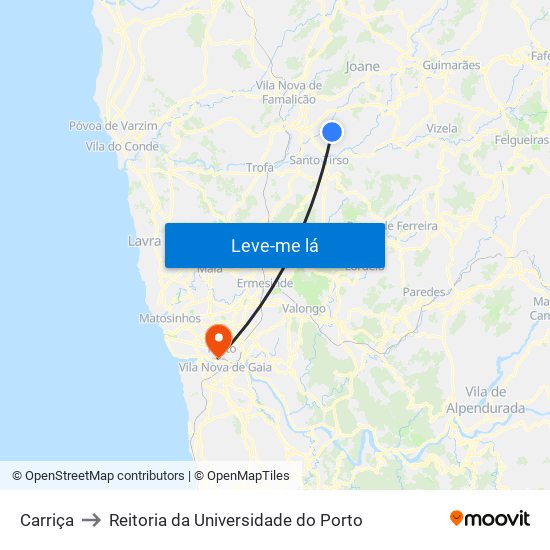 Carriça to Reitoria da Universidade do Porto map