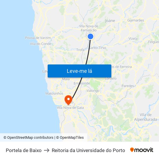 Portela de Baixo to Reitoria da Universidade do Porto map