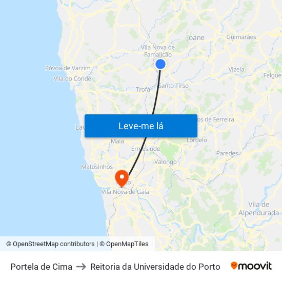 Portela de Cima to Reitoria da Universidade do Porto map