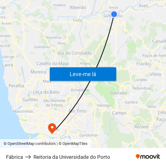 Fábrica to Reitoria da Universidade do Porto map