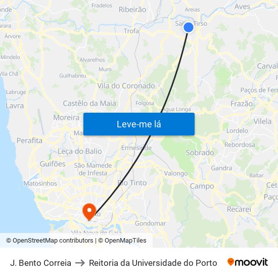 J. Bento Correia to Reitoria da Universidade do Porto map