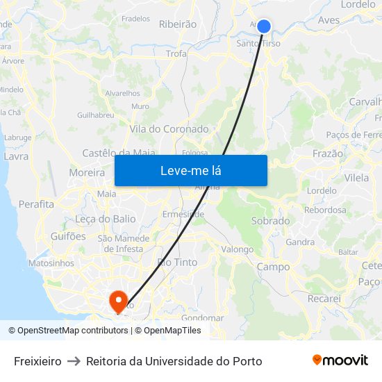 Freixieiro to Reitoria da Universidade do Porto map