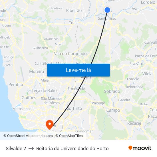 Silvalde 2 to Reitoria da Universidade do Porto map