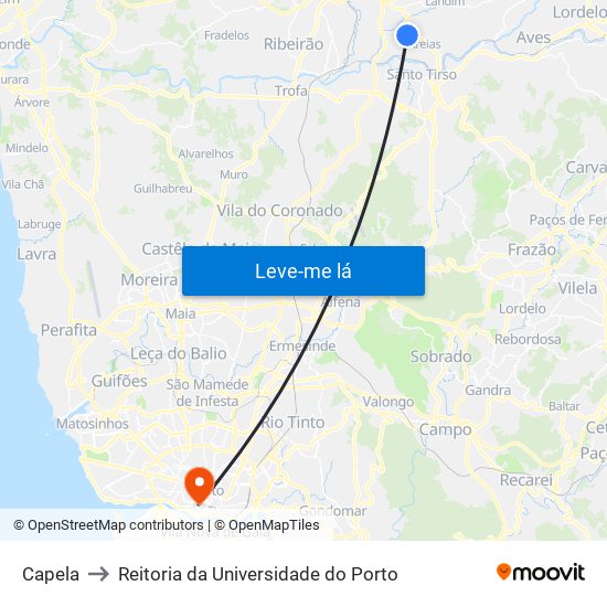 Capela to Reitoria da Universidade do Porto map
