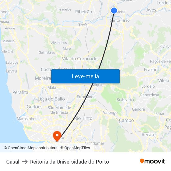 Casal to Reitoria da Universidade do Porto map