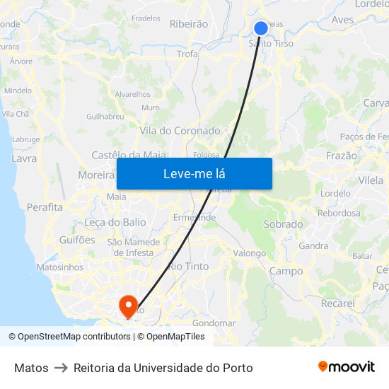 Matos to Reitoria da Universidade do Porto map