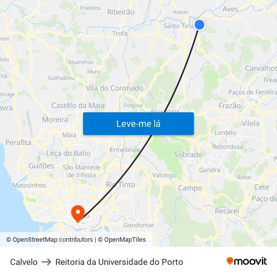 Calvelo to Reitoria da Universidade do Porto map