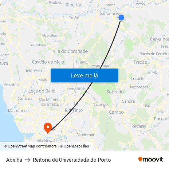 Abelha to Reitoria da Universidade do Porto map