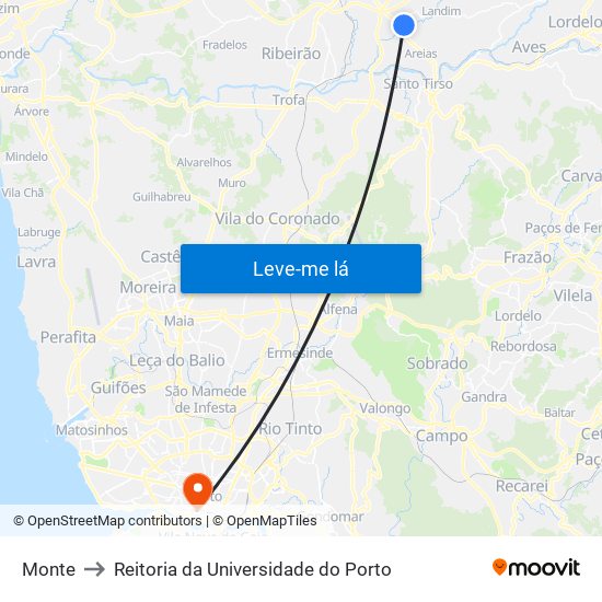 Monte to Reitoria da Universidade do Porto map