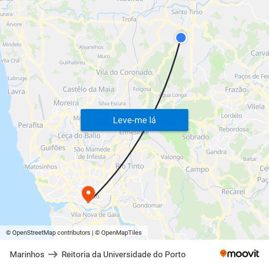 Marinhos to Reitoria da Universidade do Porto map