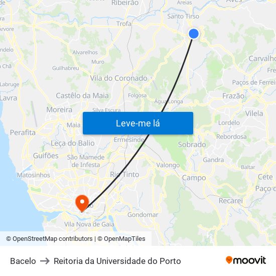 Bacelo to Reitoria da Universidade do Porto map