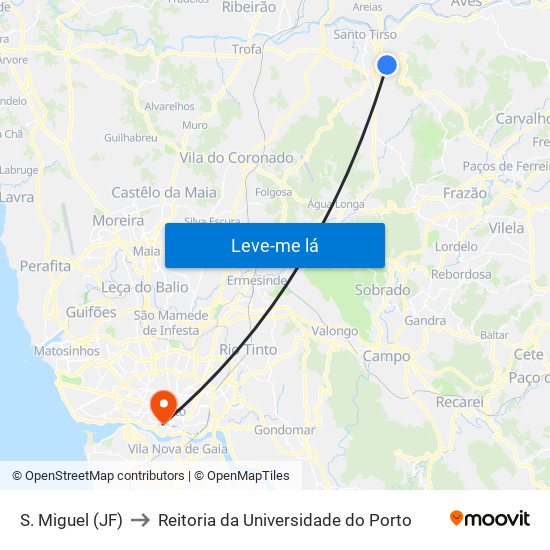 S. Miguel (JF) to Reitoria da Universidade do Porto map