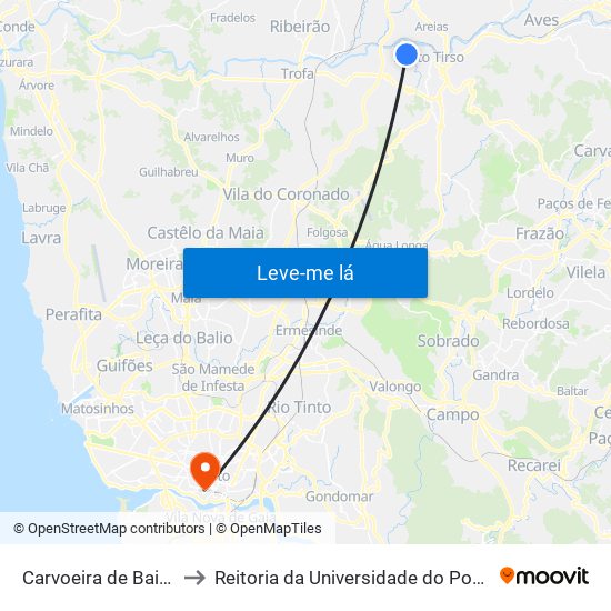 Carvoeira de Baixo to Reitoria da Universidade do Porto map