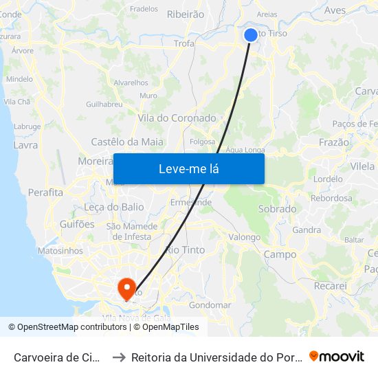 Carvoeira de Cima to Reitoria da Universidade do Porto map