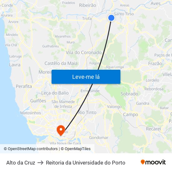 Alto da Cruz to Reitoria da Universidade do Porto map