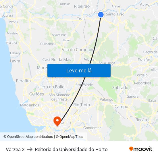 Várzea 2 to Reitoria da Universidade do Porto map