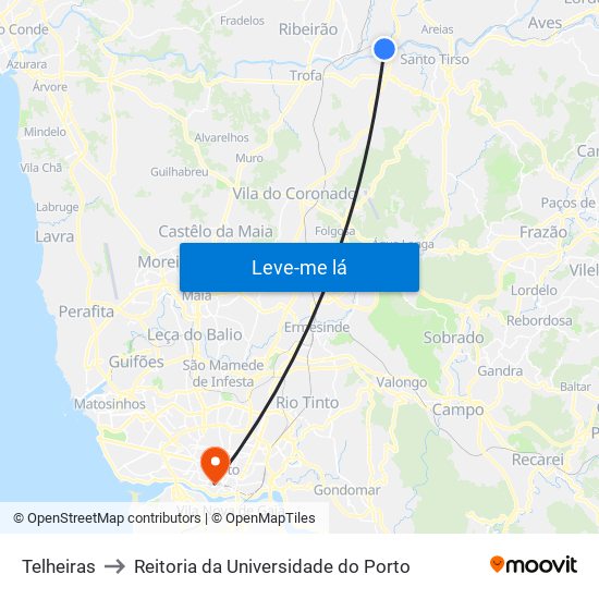 Telheiras to Reitoria da Universidade do Porto map