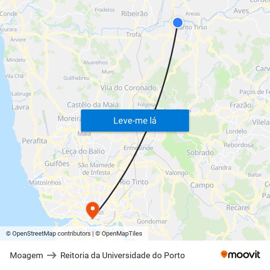 Moagem to Reitoria da Universidade do Porto map