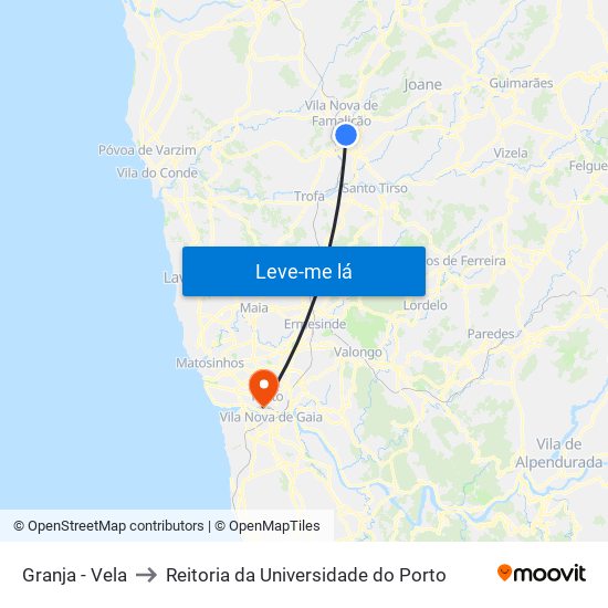 Vela/Granja to Reitoria da Universidade do Porto map