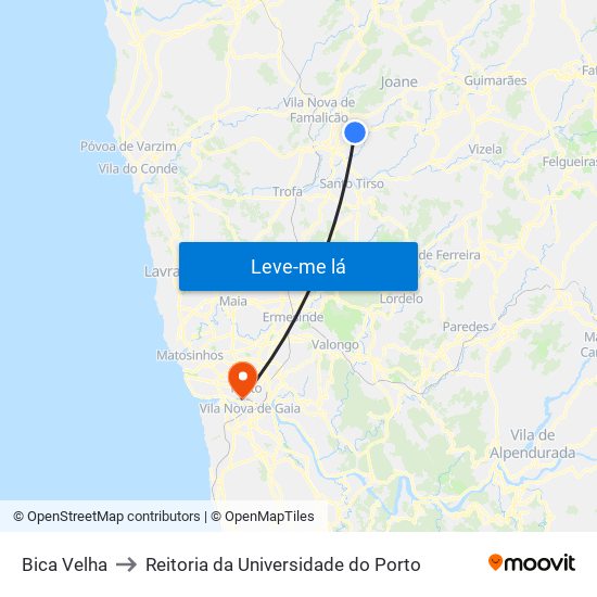 Bica Velha to Reitoria da Universidade do Porto map